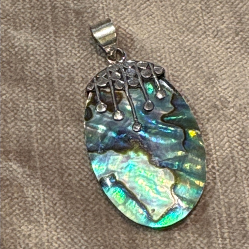 Abalone Pendant 925 Sterling Silver Artist Drip Design Setting NWTS